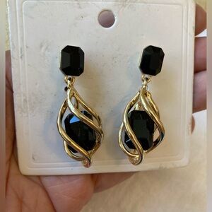 Vintage New Old Stock Gold Tone &‎ Black Glass Beads Encased